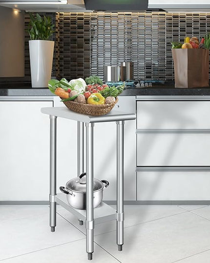 HARDURA Stainless Steel Table 24X12 Inches with Undershelf and Galvanized Legs NSF Heavy Duty Commercial Prep Work Table for Restaurant Kitchen Home and Hotel