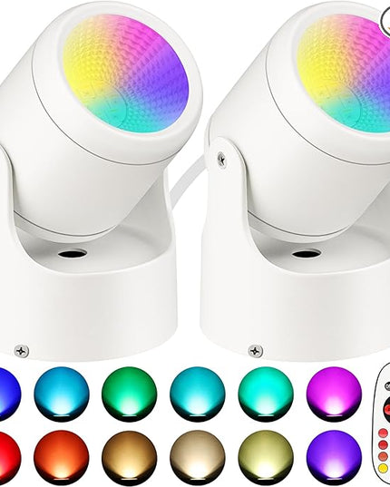 6W RGBW Uplighting Indoor Color Changing Up Lights Indoor with Remote Dimmable LED Spot Lights for Home Aluminum Accent Lighting for Party Plant Decor with 5.9 FT Plug Cord, 2 Pack