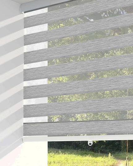 Shadesu Cordless Zebra Blinds for Windows, 39" W x 72" H, Grey, Dual Layer Free-Stop Zebra Shades, Light Control for Day and Night, Sheer Blinds for Indoor Windows, Bedroom, Kitchen