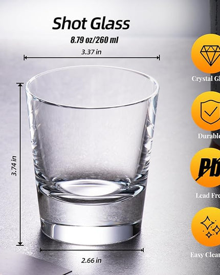KAMMAK Crystal Whiskey Glasses Set of 2, Hand Blown 8.79oz Old Fashioned Glasses Stemless, Luxury Handcrafted Cocktail Glasses, Scotch Cup for Women, Men Gift for Rocks, Bourbon, Bar Barware