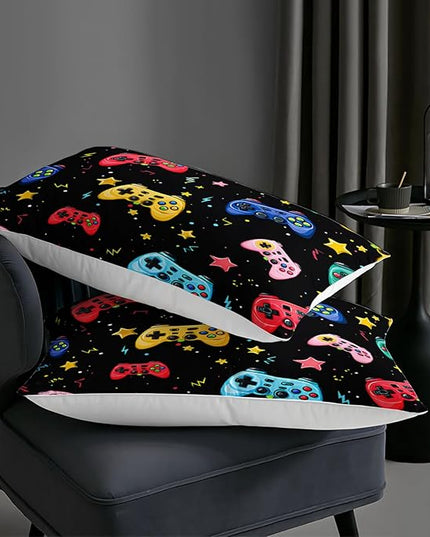 AILONEN Gamepad Comforter Set Twin Size,Cartoon Gaming Video Game Bedding Sets for Kids Teens Boys,Cute Graffiti Duvet Set,3-Piece, 1 Quilt and 2 Pillowcases,Soft Microfiber
