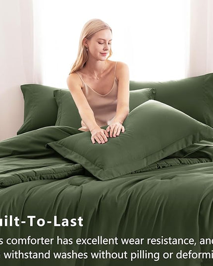 CozyLux King Size Comforter Set Olive Green, 7 Pieces Bed in a Bag King Comforter Set with Sheets, Bedding Set with Down Alternative Comforter, Fitted Sheets, Flat Sheets, Pillow Shams and Pillowcases