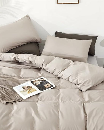 Houseri Beige Comforter Full Size Set Cream, 3 Pieces Light Taupe Bedding Soft All Season Lightweight Farmhouse Light Khaki Modern Light Brown Bedding Comforters College Dorm Bed Quilt Blanket Full