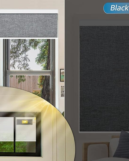 DENFOON Motorized Blinds with Remote Control, Custom Blackout Smart Blinds [with Cover],Electric Blinds with Complimentary Solar Panel, Cordless Automatic Roller Shades for Windows,Grey Custom
