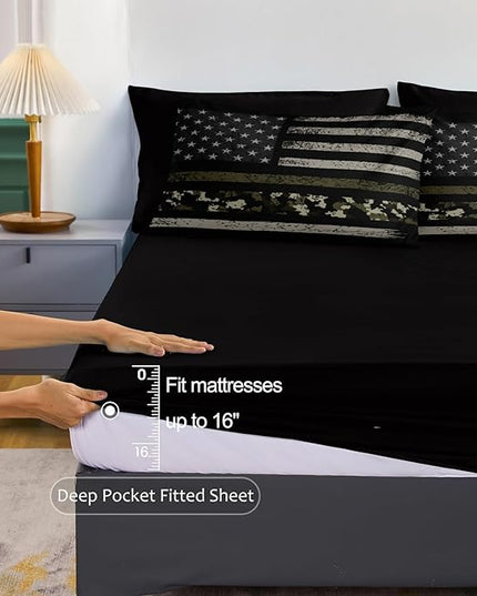 Bedbay American Flag Comforter Set Queen Size Bed in a Bag Teen Boys USA Stars and Stripes Flag Camo Comforter Set 8 Pcs Queen Bed Set Soft Microfiber Camouflage Bedding(Camo,Queen)