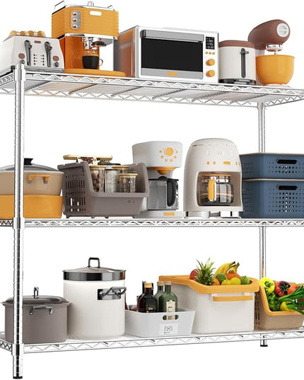 Storage Shelves Heavy Duty, 48" W x 20" D x 47" H Garage Wire Shelving Unit Loads 1200LBS, 3-Tier Adjustable Metal Industrial Utility Shelf Rack for Kitchen, Laundry Room, Pantry, Warehouse, Basement