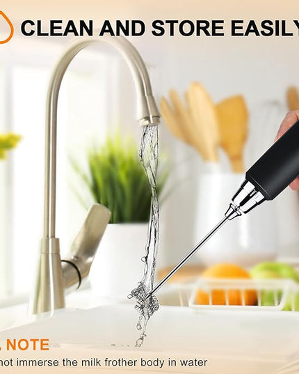 YUSWKO Black Handheld Milk Frother Wand for Coffee, Rechargeable Electric Whisk with 3 Heads 3 Speeds Drink Mixer Coffee Frother For Latte, Cappuccino, Hot Chocolate, Egg