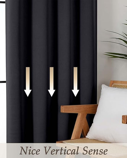Gwine Black Blackout Curtains for Bedroom 96 Inch Length, Room Darkening Energy Saving Black Out Curtains for Living Room, Window Treatment Drapes with Rod Pocket, Each 40" Wx96 L, 2PCS