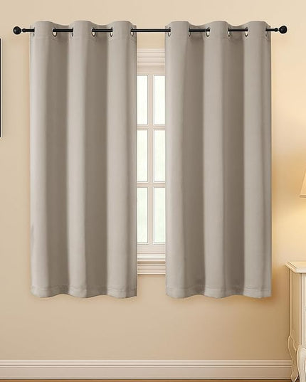 Simplebrand Stone Room Darkening Curtains for Bedroom 63 Inch Length 2 Panels Set, Thermal Insulated Energy Saving Curtains for Kids Room, Grommet Solid Nursery Window Treatment Drapes, W40 x L63