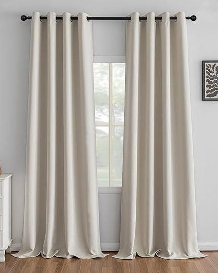 Cream Curtains 108 Inch Length 2 Panels Set, Light Filtering Curtains for Living Room 108 Inch Long, Grommet Energy Saving Semi Sheer Drapes for Bedroom Window(W52 x L108)