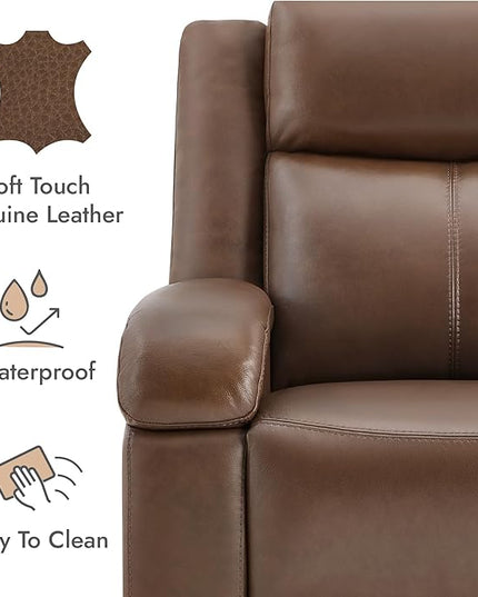 Watson & Whitely Genuine Leather Power Recliner Chairs for Adults, Wall Hugger RV Recliner with Power Headrest & Charging Ports, Electric Recliner Sofa Chair for Living Room, Cafe