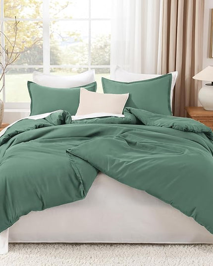 Litanika Comforters King Size Haze Green, 3 Pieces Lightweight Solid Bedding Set & Collections, All Season Fluffy Bed Set (104x90 Inches Comforter & 2 Pillowcases)