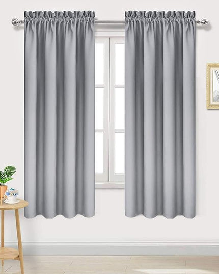 DWCN Blackout Curtains Room Darkening Thermal Insulated Bedroom Curtains Window Curtain Panels, 38 x 63 inches Long, Set of 2 Silver Grey Rod Pocket Drapes
