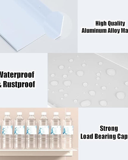 White Adhesive Shower Caddy 30cm, Bathroom Floating Shelves for Wall No Drilling 2 Pack, Metal Bathroom Wall Shower Shelves Storage Organizer for Kitchen Home