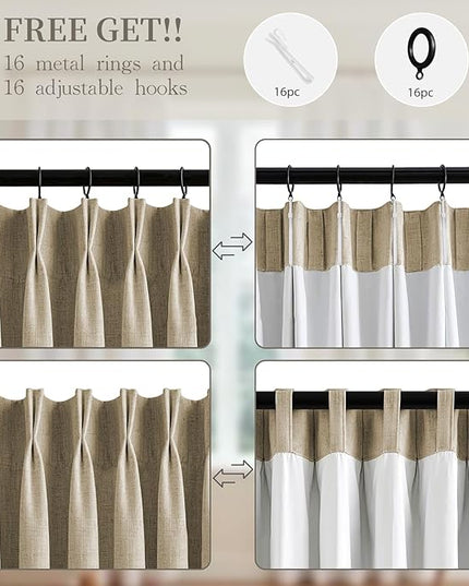 YZ HOME 102 Inches Long Pinch Pleated Linen Textured Blackout Curtains 2 Panel for Bedroom Back Tab Track Sun Blocking Thick Curtains 102 Inch Length for Living Dining Room Darkening Drapes, Sand