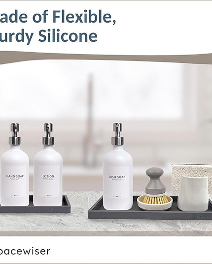 Countertop and Vanity Tray - 2 PC (11” and 7”) Shatterproof Silicone Kitchen and Bathroom Trays for Counter, Kitchen Soap Dispenser Tray, Vanity Trays for Bathroom, Perfume Key Tray