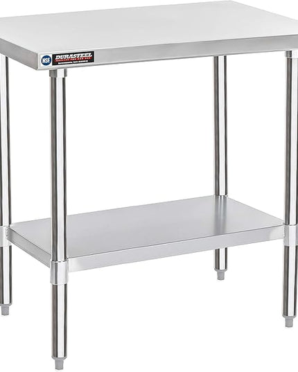 DuraSteel 24x36 Stainless Steel Work Table - NSF Commercial Prep Metal Table - Outdoor Pizza Oven Stand w/Under Shelf - Kitchen Island Laundry Utility Garage Microwave Stand Large Rolling Storage Cart