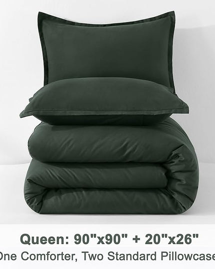 Litanika Forest Green Comforter Set Queen Size, 3 Pieces Lightweight Solid Bedding Comforter Set, All Season Fluffy Bed Set (90x90In Comforter & 2 Pillowcases)