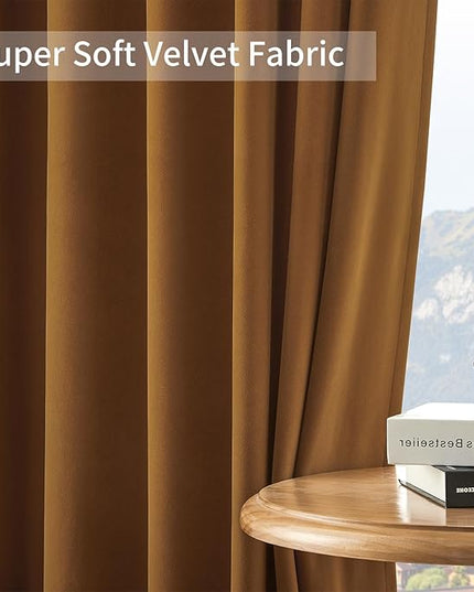 Joydeco Brown Velvet Curtains 102 inch Length 2 Panels, Luxury Blackout Rod Pocket Thermal Insulated Window Curtains, Super Soft Room Darkening Drapes for Living Dining Room Bedroom,W52 x L102 inches