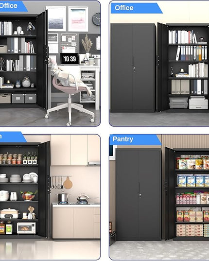 Metal Garage Storage Cabinet with Lock, 71" Tall Steel Storage Locker with 4 Adjustable Shelves, Heavy Duty Metal Cabinet for Garage, Office, Home, 31.5”W × 16.5”D, Black