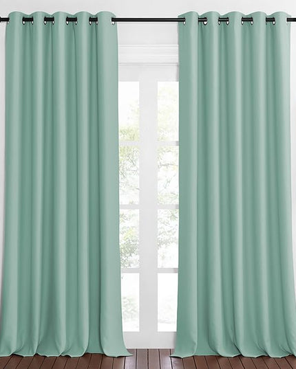 NICETOWN Patio Blackout Curtain Panels - Extra Wide Sliding Door Thermal Insulated Drape, Privacy Room Divider Curtain for Bedroom Office (Aqua Blue, 66 x 118 Inch Long)