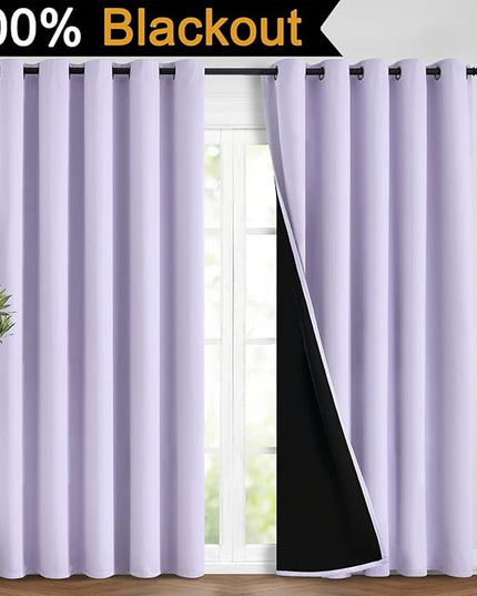 Yakamok 2 Thick Layers 100% Completely Blackout Window Curtains,Thermal Insulated Noise Reducing Drapes for Girl's Bedroom(62Wx96L, Lilac, 2 Panels)
