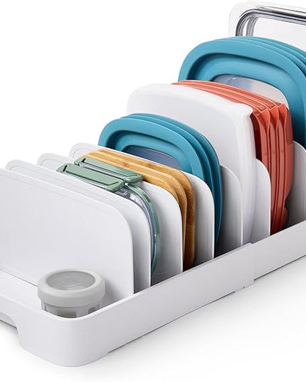 YouCopia StoraLid Expandable Food Container Lid Organizer with Tall Dividers, 40 Lid, Premium Edition