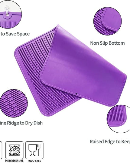 Silicone Dish Drying Mat for Multiple Usage,Easy clean,Eco-friendly,Heat-resistant Silicone Mat for Kitchen Counter or Sink,Refrigerator or Drawer Liner Purple 4XL 32 inches x 18 inches