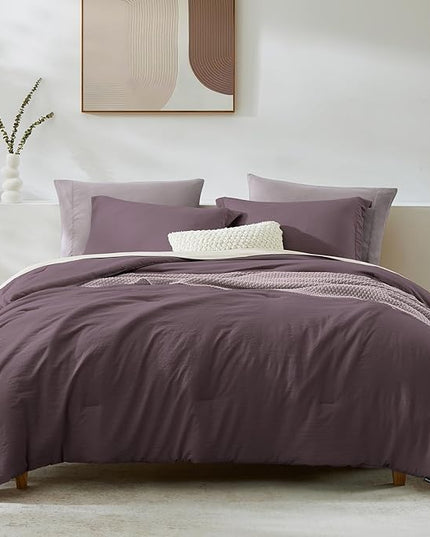 WRENSONGE Full Size Comforter Set- 7 Pieces Artic Plum Bed in a Bag Full Size Comforter with Fitted Sheet, Flat Sheet, 2 Pillow Shams, 2 Pillowcases, Warm Bedding Sets for All Season