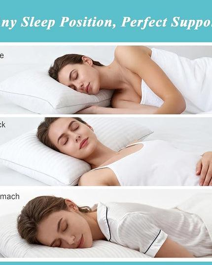 Bed Pillows Queen Size Set of 2-100% Cotton Cover, Down Alternative Gel Polyfill Filled, Flat Soft Medium Adjustable Hotel-Style Pillow Inserts, 20x30 Inch