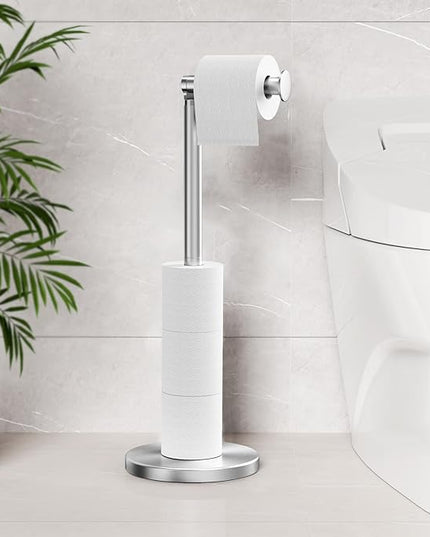 Cesun Toilet Paper Holder Stand Free Standing, Sliver Toilet Paper Storage with Heavy Weighted Base, Bathroom Stainless Steel Toilet Paper Roll Holder, Non-Slip, Sliver