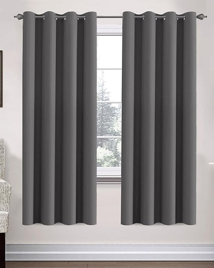 H.VERSAILTEX Premium Solid Thermal Insulated Blackout Grey Curtains Window Drapes - 2 Panels Set- Charcoal Gray, 52x72 Inch,8 Grommets per Panel