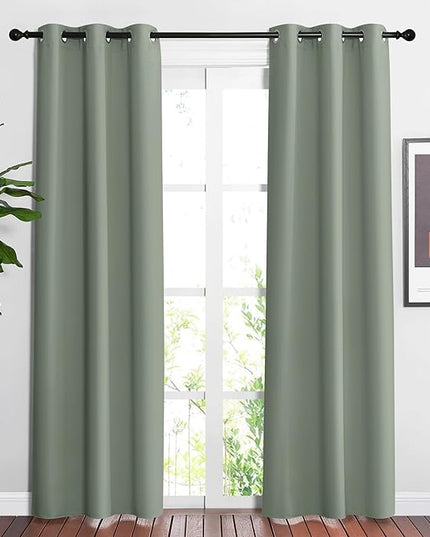 NICETOWN Blackout Sage Green Curtains for Bedroom - Chic Thermal Insulated Grommet Room Darkening Window Treatments Sound Reducing Window Drapes for Living Room (2 Panels, W37 x L84)