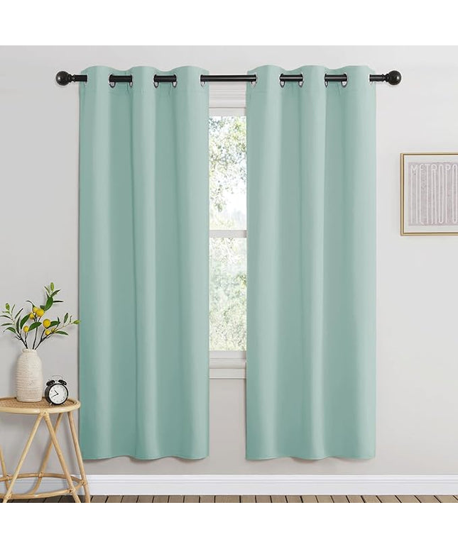 NICETOWN Aqua Blue Bedroom Curtains 72 inches Long, Grommet Blackout Thermal Insulated Window Treatment Room Darkening for Bedroom/Home Office, 2 Panels, W37 x L72