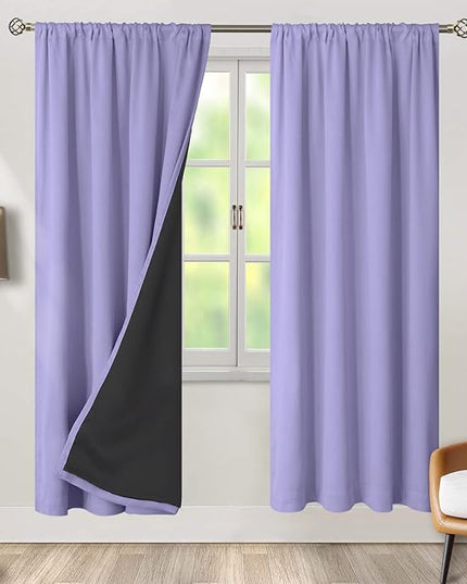 BGment Purple 100% Blackout Curtains for Bedroom 84 Inches Long with Black Liner, Thermal Insulated Double Layer Full Room Darkening Rod Pocket Curtain (42 x 84 Inch, Light Purple, 2 Panels)