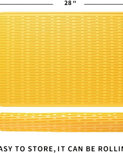 Silicone Dish Drying Mat for Multiple Usage,Easy clean,Eco-friendly,Heat-resistant Silicone Mat for Kitchen Counter or Sink,Refrigerator or Drawer Liner Yellow 3XL 28 inches x 18 inches