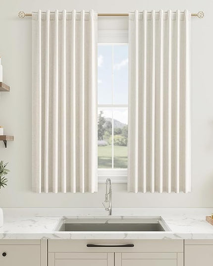 Guken Cream Linen Blackout Curtains 54 Inch Length 2 Panels Set for Living Room Bedroom Back Tab 100% Black Out Linen Drapes Room Darkening Window Curtains 54 Inches Long