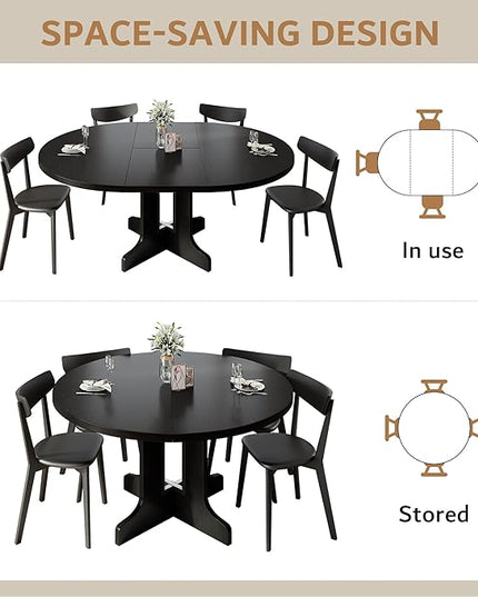 iPormis 59" Extendable Round Dining Table for 4-6, Modern Kitchen Table with Heavy Duty Pedestal Base & Wooden Top, Oval Dinner Table, Dining Room for Dining Living Room, Easy Assembly, Black