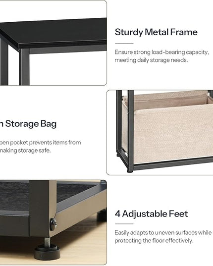 HOOBRO 30" Console Table with Linen Storage Basket, Small Entryway Table with 3-Tier Storage Shelves, Sofa Table, Behind Couch Sofa Table, Narrow Hallway Table, Black and Beige BF60XG01