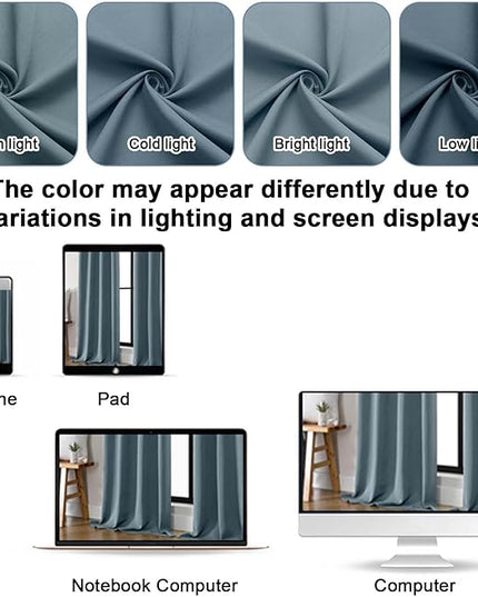 Gwine Stone Blue Blackout Curtains for Bedroom 84 inches Long 2 Panels Set, Solid Noise Reducing Thermal Insulated Blackout Curtains for Living Room with Rod Pocket, Each 40" Wx84 L