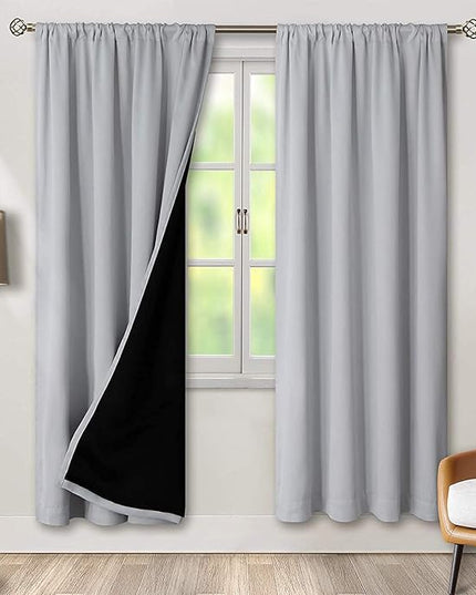 BGment Thermal Insulated 100% Blackout Curtains for Bedroom with Black Liner, Double Layer Full Room Darkening Noise Reducing Rod Pocket Curtain (42 x 72 Inch, Light Grey, 2 Panels)