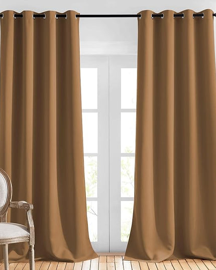 NICETOWN Light Blocking Curtains & Drapes Extra Long 120" - Grommet Room Darkening Thermal Insulated Solid Window Treatment for Hall/Villa, Gold Brown, 2 Panels, W52 x L120