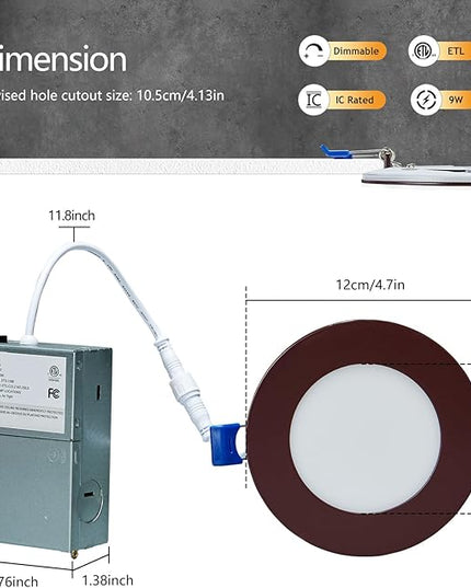 CycevSun 16 Pack Bronze Recessed Lighting 4 Inch with Night Light, Canless Ultra Thin Wafer Downlight Outdoor Exterior Soffit, Dimmable & 5 Color Temperature Selectable, 9W, ETL