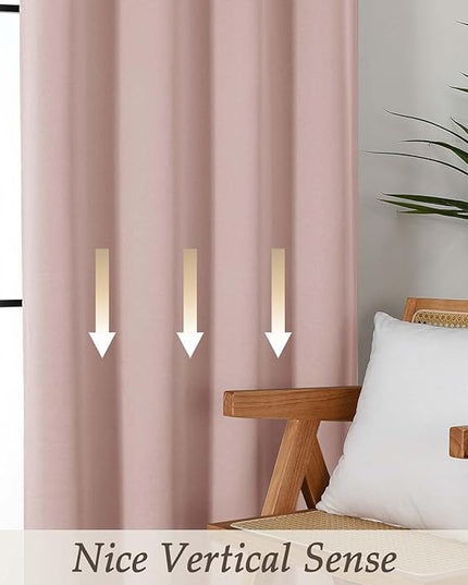 Gwine Blush Pink Blackout Curtains for Bedroom 90 inches Long 2 Panels Set, Solid Noise Reducing Thermal Insulated Blackout Curtains for Living Room with Rod Pocket, Each 50" Wx90 L