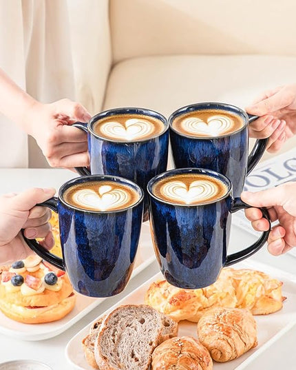 vancasso STARRY Ceramic Coffee Mug Set of 6, 16 Oz Tea Cups with Handle for Latte, Tea, Cappuccino, Milk, Cocoa, Microwave&Dishwasher Safe, Blue