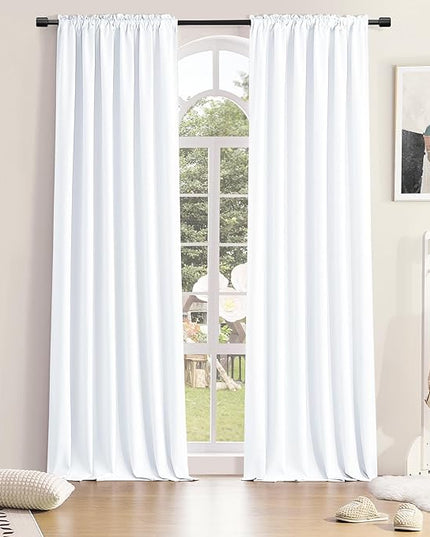 DONREN Pure White Room Darkening Curtains Extra Long 108 inch Length for Large Windows, Living Room Window Treatments Sweep to Floor for Villa, 2 Pieces,52 Wide by 108 inches Long