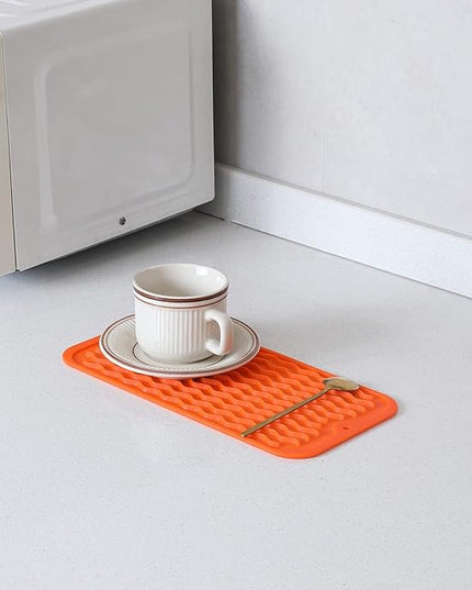 Silicone Dish Drying Mat for Multiple Usage,Easy clean,Eco-friendly,Heat-resistant Silicone Mat for Kitchen Counter or Sink,Refrigerator or Drawer Liner Orange S 12 inches x 6 inches