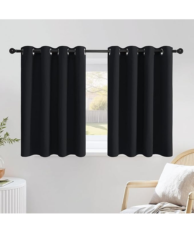 NICETOWN Black Out Kitchen Window Curtains Over Sink, Grommet Blackout Window Treatments Thermal Drapes for Cafe/Basement, 2 Panels, W52 x L36