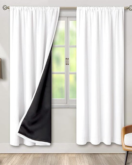 BGment White Blackout Curtains for Living Room 72 Inch Length 2 Panels Set, Full Room Darkening Thermal Insulated Soundproof Window Curtains with Rod Pocket, Each Panel 42 Inch Wide, Pure White