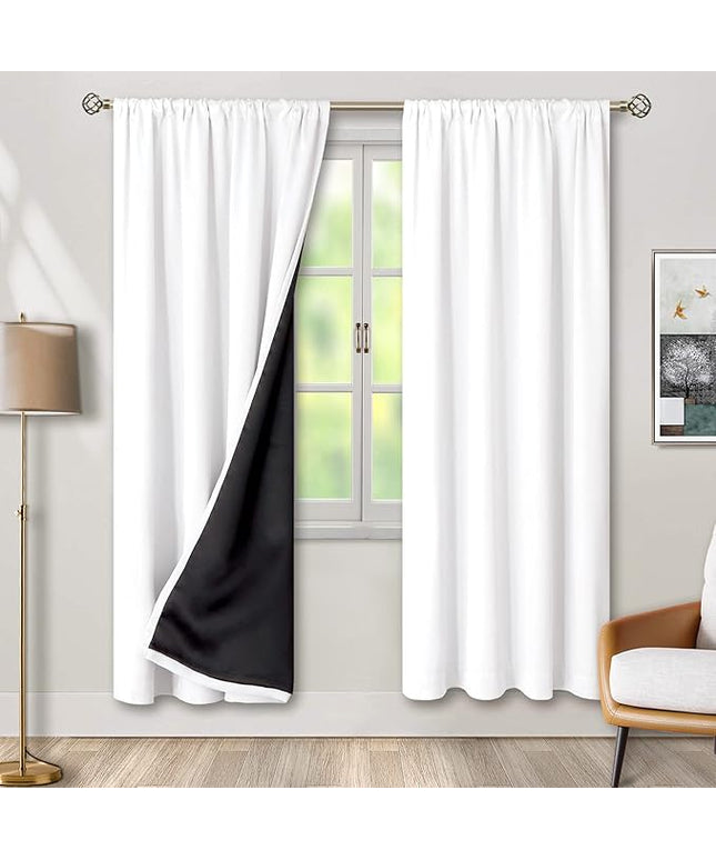 BGment 100% Blackout Curtains for Bedroom Window 90 Inches Long, Thermal Insulated with Liner Double Layer Full Black Out Bedroom Curtains with Rod Pocket, Each Window Curtains 2 Panels, 52 x 90 Inch